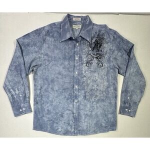 Eighty Eight Shirt XL Blue Tie Dye Long Sleeve Graphic Crest Eagle Button Up
